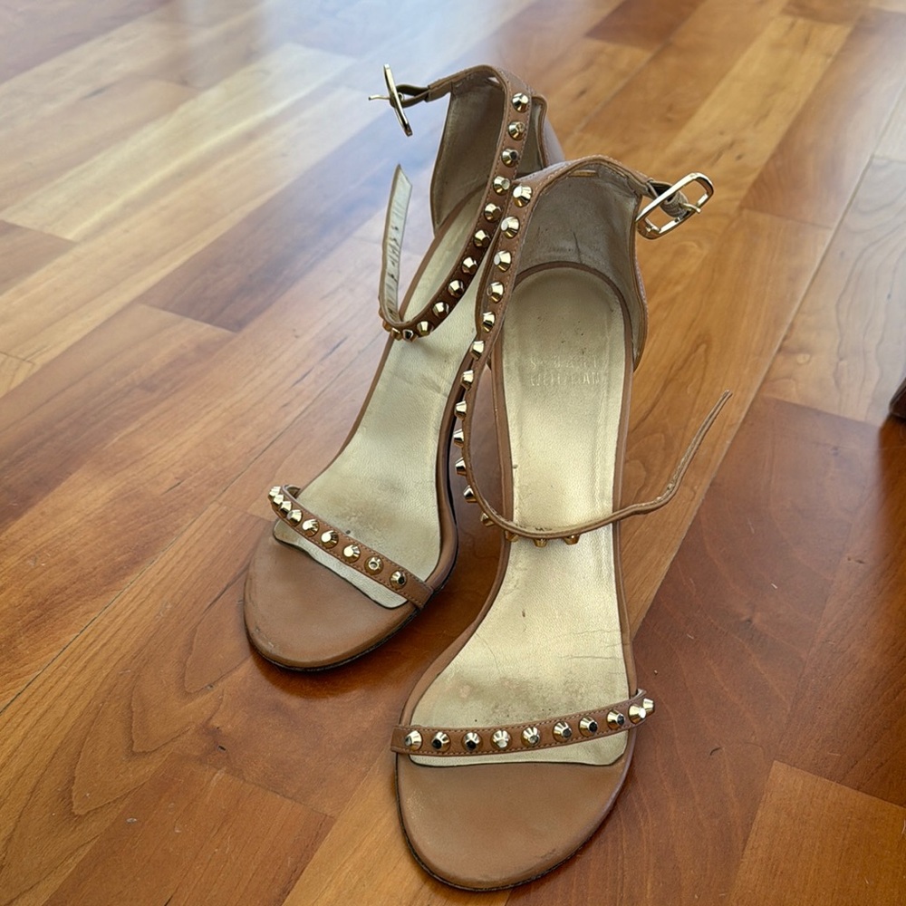Stuart Weitzman Tan Studded Heels (4inch)
